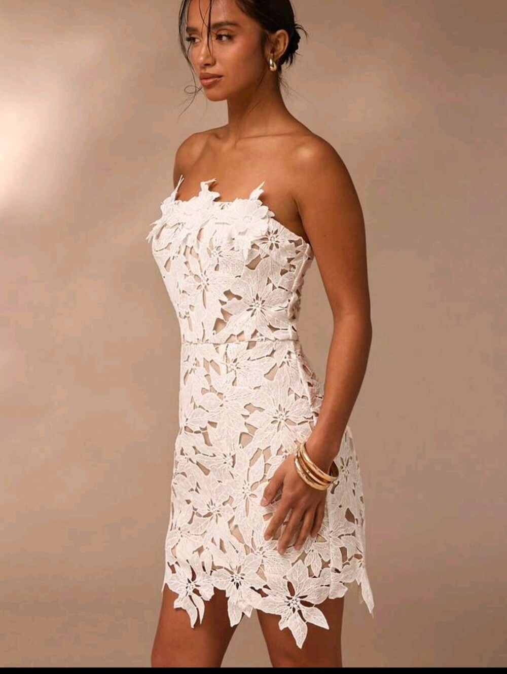 Elegant Women White Floral Summer Weddimg Guest Dress,Water-Soluble 3D Flower - Picture 6 of 6